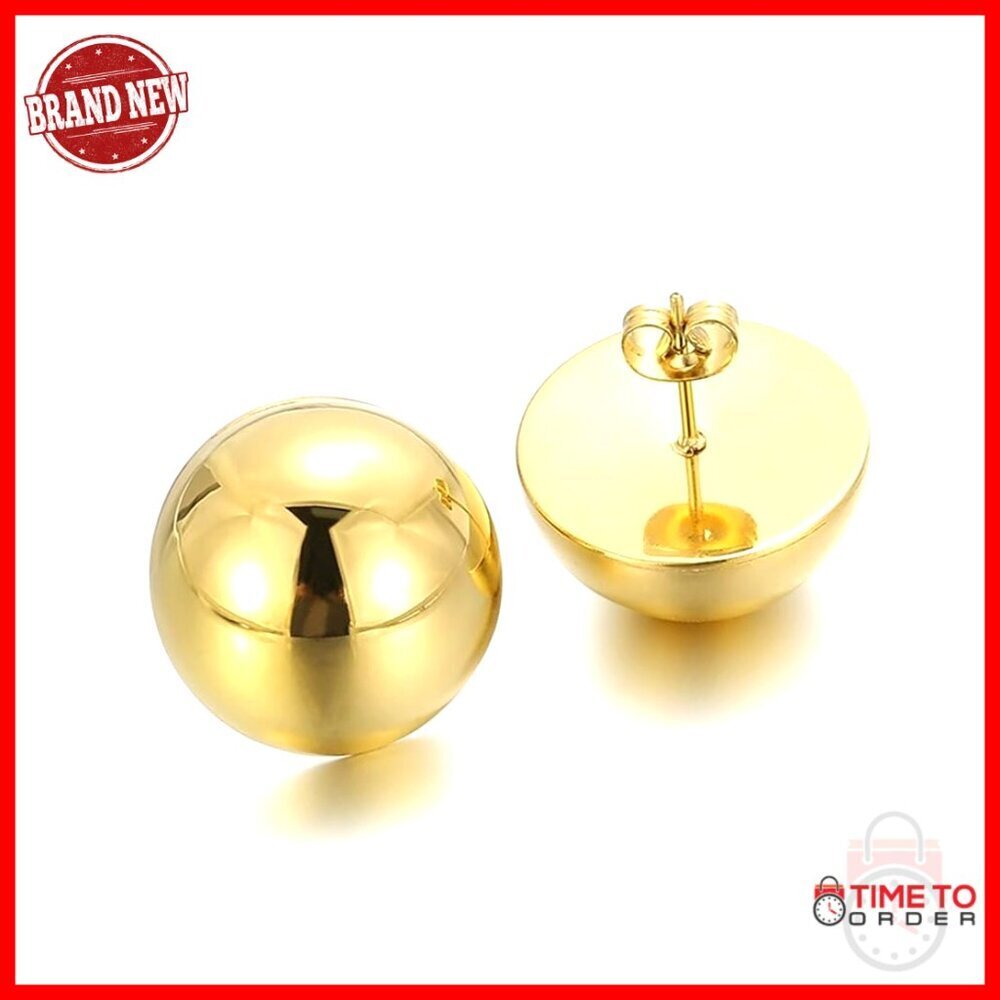 20mm Gold Half Ball Stud Earrings High Polished Round Stainless Steel